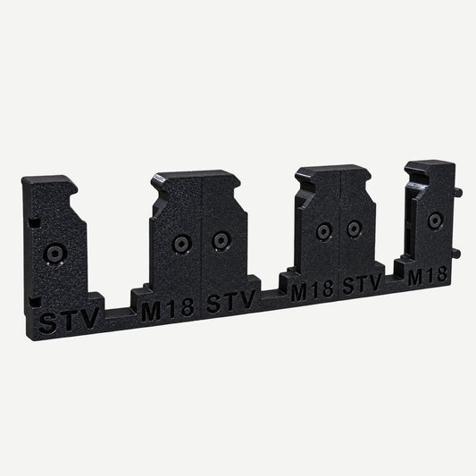Three STV PowerGrid M18 battery mounts connected in an expandable row.